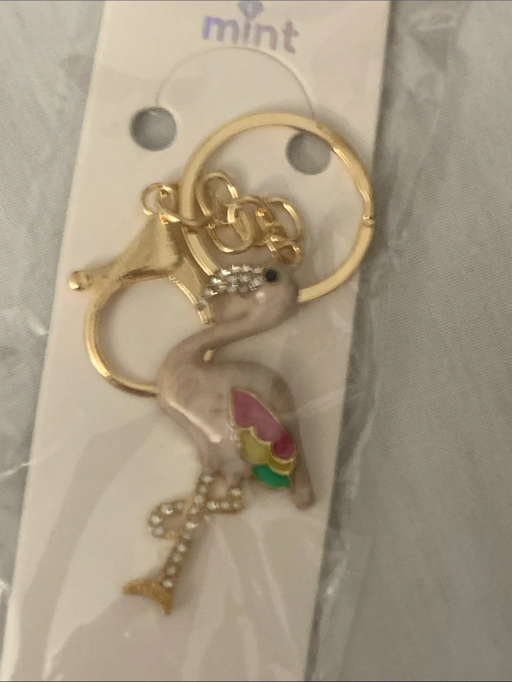 Mint Enamel Flamingo Keyring in Pink, Gold & Multicolor